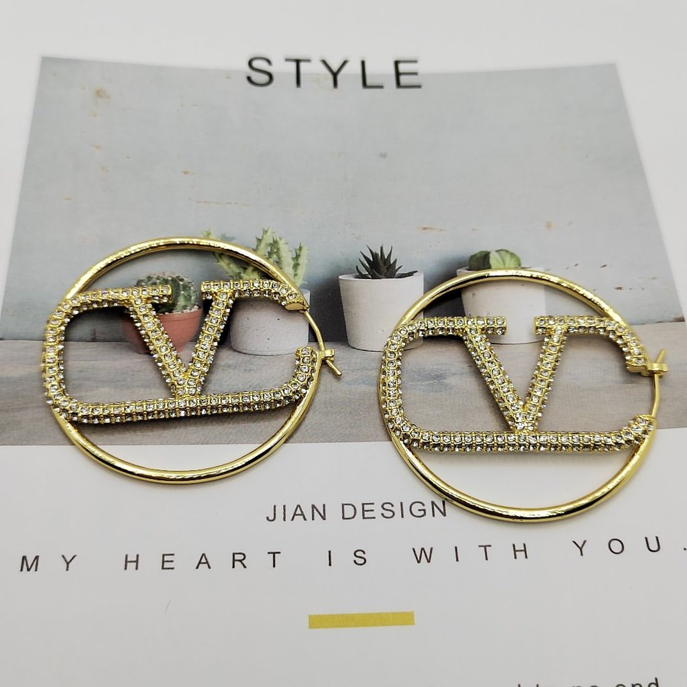 Valentino Gold Logo Stud Earrings